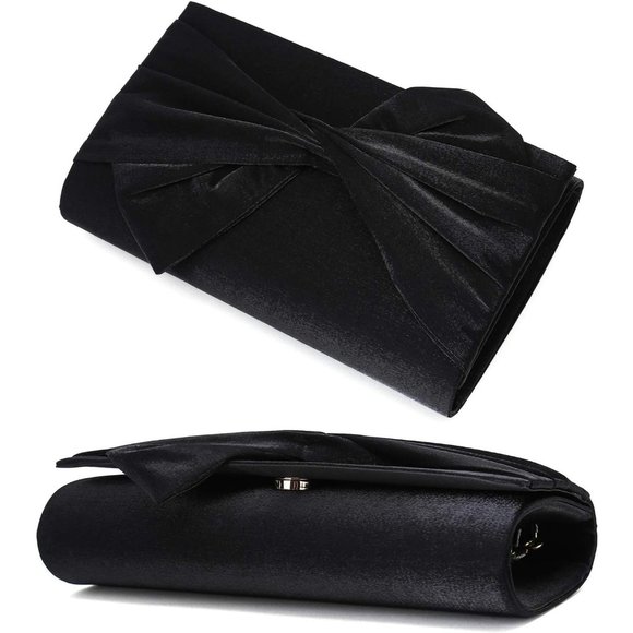 Women Satin Bow Flap Formal Party Clutch - Picture 5 of 7